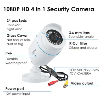 ZOSI 1080P Video Surveillance 2MP TVI CVI CVBS Security Camera IR-Cut Waterproof Outdoor Indoor for CCTV System DVR Рекордер Kit