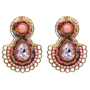 Zouchunfu New Brincos Fashion Бохемска Stud Earrings Собственоръчно цветни обеци луксозни булчински бижута за жени