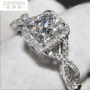 ZUOYITING, женски пръстен за сватба елегантен сребърен цвят ААА кубичен цирконий прозрачен камък пръстен CZ камък квадратна форма за младоженци нова