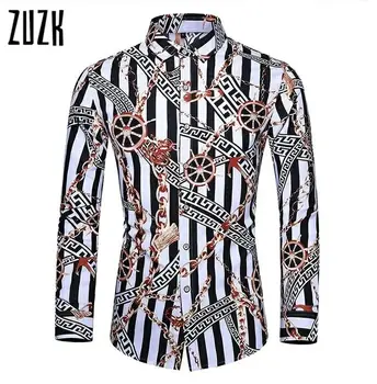 ZUZK 9Colors Casuals Shirt Men New Personality Printing Long Sleeve Тениски Мъжки Fashion Big Size Flower Тениска M-7XL