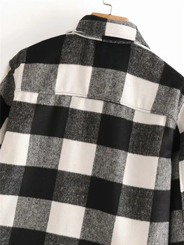 ZXQJ черно и бяло клетчатая жените имат риза 2020 есенна мода негабаритная риза градинска дамски дебела риза с отложным яка