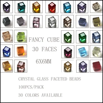 ААА, стъкло, Кристали, мъниста 100 бр. / лот 6 мм, куб мъниста квадратни цветни за бижута
