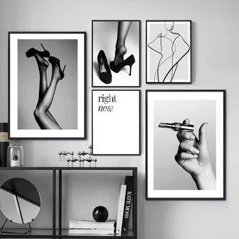 Абстрактна Линия Мода Плакат Модерен Платно Черно И Бяло Боядисване Монтаж На Стена Арт Печат Стенни Картина За Вашия Интериор На Хола, Без Рамка