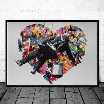 Абстрактни Дъга на любовта сърцето на графити и улично изкуство плакати и щампи стенни рисунки върху платно печатна живопис за хол