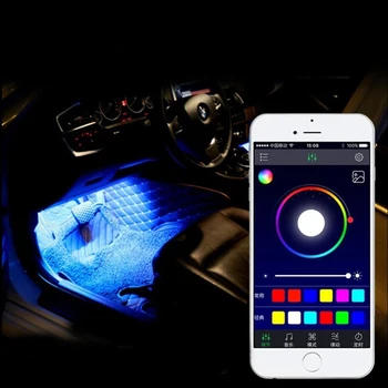 Автомобилна вътрешна атмосфера RGB LED Strip Light Foot Декоративни лампи с телефон App Controlled Multiple Lighting автомобилни аксесоари