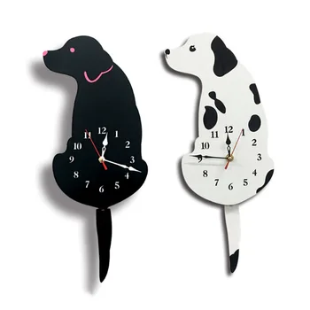 Акрилни карикатура куче виси часовник творчески сладък бял / черен въртеше опашката на кучето стенни часовници, за битови и декоративни стенни часа