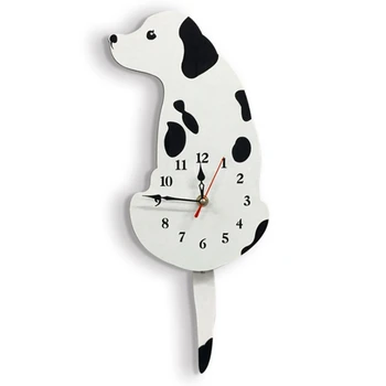 Акрилни мультяшные кучета окачени часовници творчески сладък бял виляющий опашката на кучето стенни часовници, за битови и декоративни стенни часа
