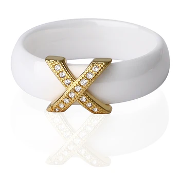 Америка стил златен кръст пръстен за жени, мъже мода бял черен днешно керамично пръстен бижута сватбени и годежни пръстени, подарък за майка си