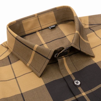 Англия стил за мъже клетчатая клетчатая риза без джобове дизайн, с дълъг ръкав стандартно наемане на висококачествени стилни ежедневни раирана риза