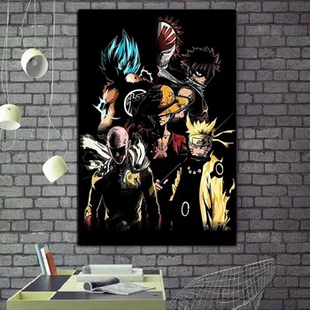 Анимация мультяшные герои плакат Goku Наруто Luffy платно картина на стенно изкуство картина за хола спални домашен интериор