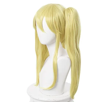 Аниме дълга права блондин жълто cosplay перука клип на два опашчица дамски официални перуки за момичета