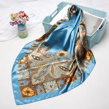 Ацтекский стил шал шал дамски модни квадратен хиджаб, забрадка кърпичка цвете цветен принт главата, врата лента за глава Червен тюрбан 90x90cm