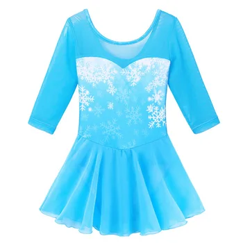 БАОХУЛУ 3-8 години момичета три четвърти ръкав балетное рокля Снежинка син балерина танцови шифон Туту рокля