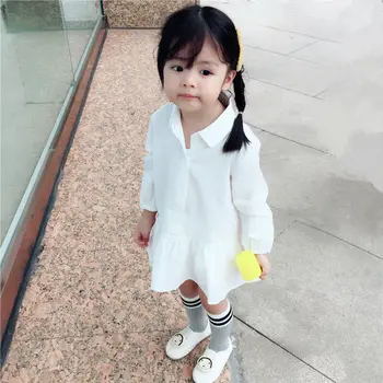 Бебешка рокля нова детски дрехи на малко момиче пола с дълъг ръкав, детски памучен бяла риза топ за деца 0-6 години