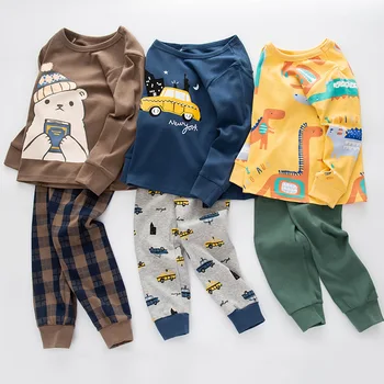 Бебешки детски пижами, комплекти от памук момчета пижами костюм есен момичета пижама с дълъг ръкав пижами потник + панталон 2 бр. Детски дрехи