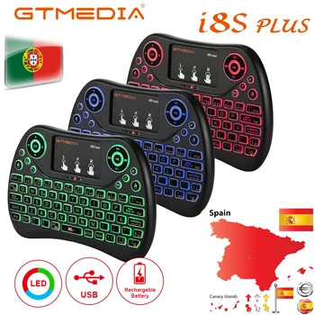 Безжична осветление мини клавиатура GTMEDIA i8S PLUS английски испански португалски 2.4 GHz Air Mouse Тъчпад Controller за GTC GTS