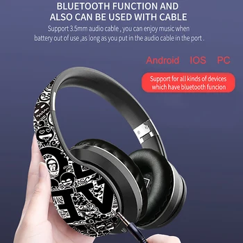 Безжична слушалка Bluetooth 5.0 Graffiti сгъваеми, спортни игри слушалки за мобилен телефон