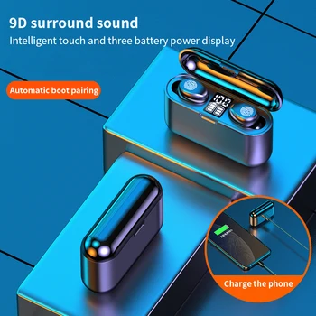 Безжични слушалки Bluetooth слушалки TWS 5.1 сензорни слушалки 9D аудио слушалки с led дисплей Power Bank с микрофон