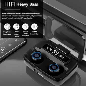 Безжични слушалки TWS Bluetooth слушалки Слушалки 3500mAh LED Touch Control спортни намаляване на шума слушалки за Iphone Samsung S9