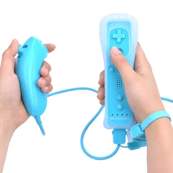 Безжично дистанционно управление 2-in1 и Nunchuk контролера на Nintendo Wii със защитен силиконов калъф MOTION PLUS + каишка за ръка