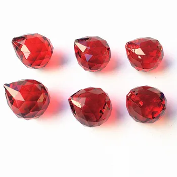 (Безплатни пръстени )10 бр / лот 20 мм, Червена кристална топка полилеи, фасетиран Кристал топка за кристални мъниста завеса окачване