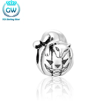 Бисутерия Хелоуин котка и тиква Чар направи си САМ гривна с шармами 925 сребърни бижута което прави марката Gw Jewellery T203-50