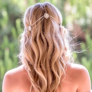 Бохемски стил и планински кристал сватбената верига на косата аксесоари за сватба Crystal глава верига коса бижута бижута на булката прическа