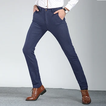 Брат Ван Марка 2019 нов мъжки еластичен тънък ежедневни панталони бизнес мода слаб плътен цвят Мъжки панталони M501