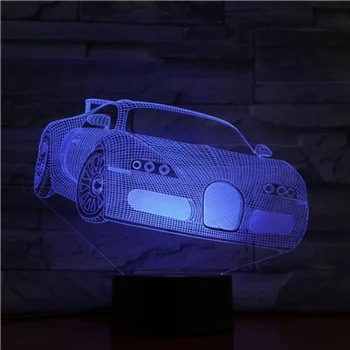 Бугати състезанието спортен автомобил 3D лампа USB Night Light led крушки многоцветни празник Коледа подаръци за деца, момче играчки, подаръци дисплей