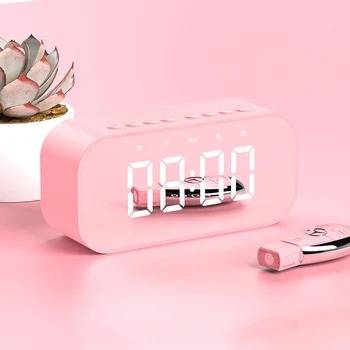 Будилник розово момиче тенденция Bluetooth високоговорител 3d звук студент часовници безжичен нощни alarm clock огледало led аларма ClockMusic