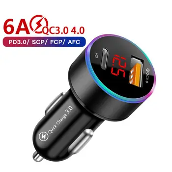 Бързо зареждане 4.0 3.0 USB зарядно за кола за iPhone Xiaomi Huawei QC4.0 QC3.0 QC Auto Type C PD 6A бързо зарядно устройство за мобилен телефон
