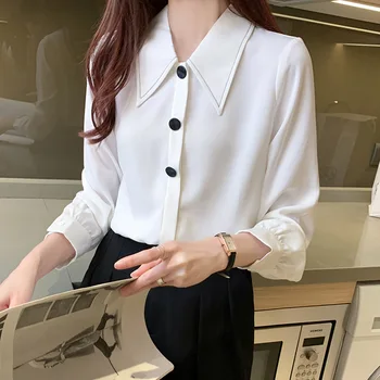 Бяла риза женски темперамент универсална мода професия 2020 есен нов престижен дизайн чувство покрит с яка спускане topa
