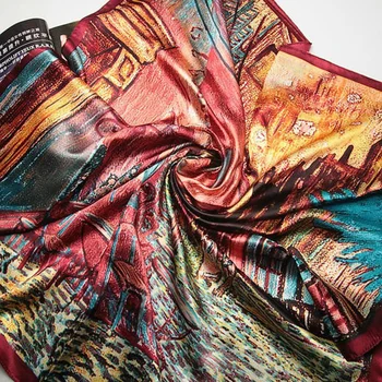 Ван Гог живопис с маслени бои истински копринен шал размер 90 * 90 см голяма мода жените шал луксозната марка дизайнерски шалове женски забрадки тайна