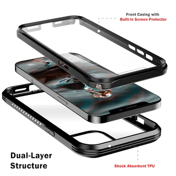 Вграден протектор на екрана хибриден твърд PC + делото TPU за iPhone 12 Pro Max Case устойчив на удари 2 в 1 прозрачен Shield Case מגנ