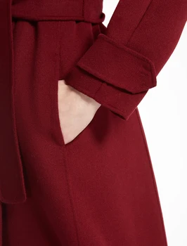 Великобритания 2020 пролет нов дизайн на жените проста вълна Maxi-дълга козина дреха Slim fit палто ежедневни палто с колан червено вино