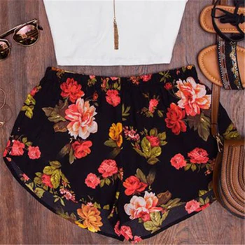 Винтидж цветни шорти с флорални принтом Модни дамски обувки еластичен колан ежедневни панталони плюс размер S-XL