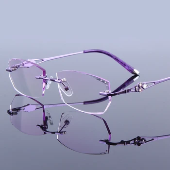 Високи прозрачни очила за четене луксозни дамски слънчеви очила с кристали без рамки дамски далекогледство дамски лилави Пресбиопические очила за очите