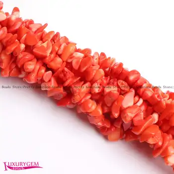 Високо качество на 10-14 мм оранжев цвят, естествен коралов камък, чакъл чип форма на свободни мъниста Strand 34 