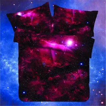 Високо качество на 3D галактика, вселена комплект постелки пухени King Size Планета нощното небе геометрия Червен чаршаф спално бельо, декорация на дома