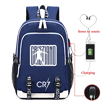 Високо качество на Кристиано Роналдо CR7 USB зареждане раница възрастен USB зареждане на CR7 пътуване раница учениците, момчета и момичета на 16 инча чанта