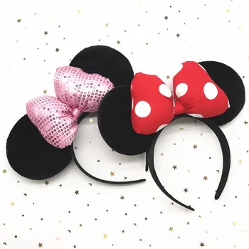 Високо качество на Мики Мини блестящ Hairband черно мишката ушите колела за жени косата Лука аксесоари за рожден ден, празник