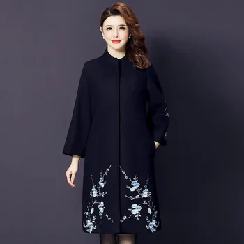 висококачествена вълна палто нова Есен Зима жените стойка яка изтънчения си дизайн дамски работни облекла сиво модни дрехи