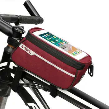 Водоустойчив мотор чанта МТБ пътен под наем предната тръба чанта 6 инча сензорен екран телефон седлото мобилен телефон с дупка за слушалки велосипед достъп