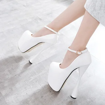 Гладиаторски високи токчета 19 см Дамски обувки през цялата чорап токчета бяла рокля Сватбени обувки Модерен вечерни обувки на платформа токчета помпи 34-47