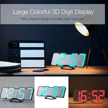 Гласово дистанционно управление 3D цветни led дигитални стенни часовници електронен настолен будилник дисплей на температурата за домашен интериор подарък