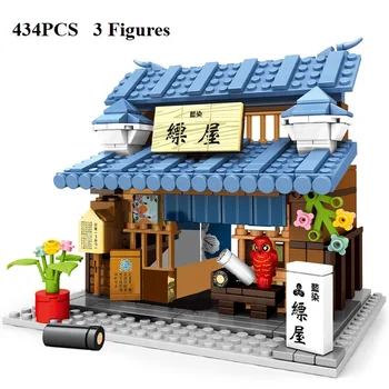 Гледка към градската улица японската архитектура зеленчуков магазин удобен модел за изграждане на елементи на набор от тухли играчки за деца Коледен подарък