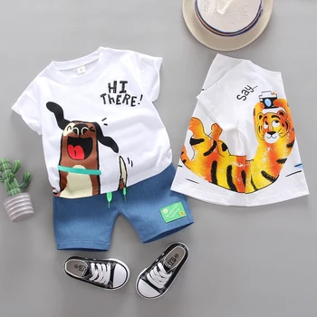 Годишни деца момче Baby Boys дрехи, комплекти за момчета нарязани на карикатура на животните Детски дрехи костюм топ тениска къси панталони момче облекло