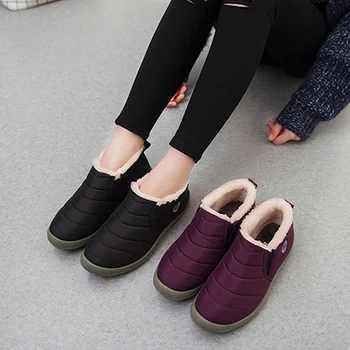 Голям размер 35-44 плюшени дамски обувки зимни двойка унисекс обувки за ски топла кожа ежедневни ботуши жени приплъзване на майка зимни обувки WSH3139