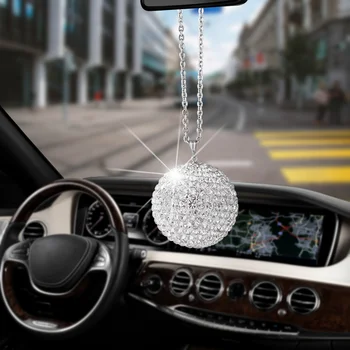 Голям Размер Bling Bling Diamond Crystal Ball Car Pendant Creative Auto Decoration Car Rear View Mirror Украшение Висящи Украшения