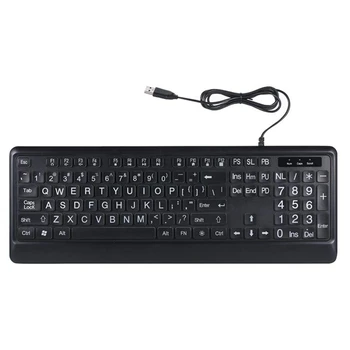 Голям шрифт печат USB LED подсветка на клавиатура 104 клавиша стандартна пълен размер компютърна клавиатура - бяла подсветка
